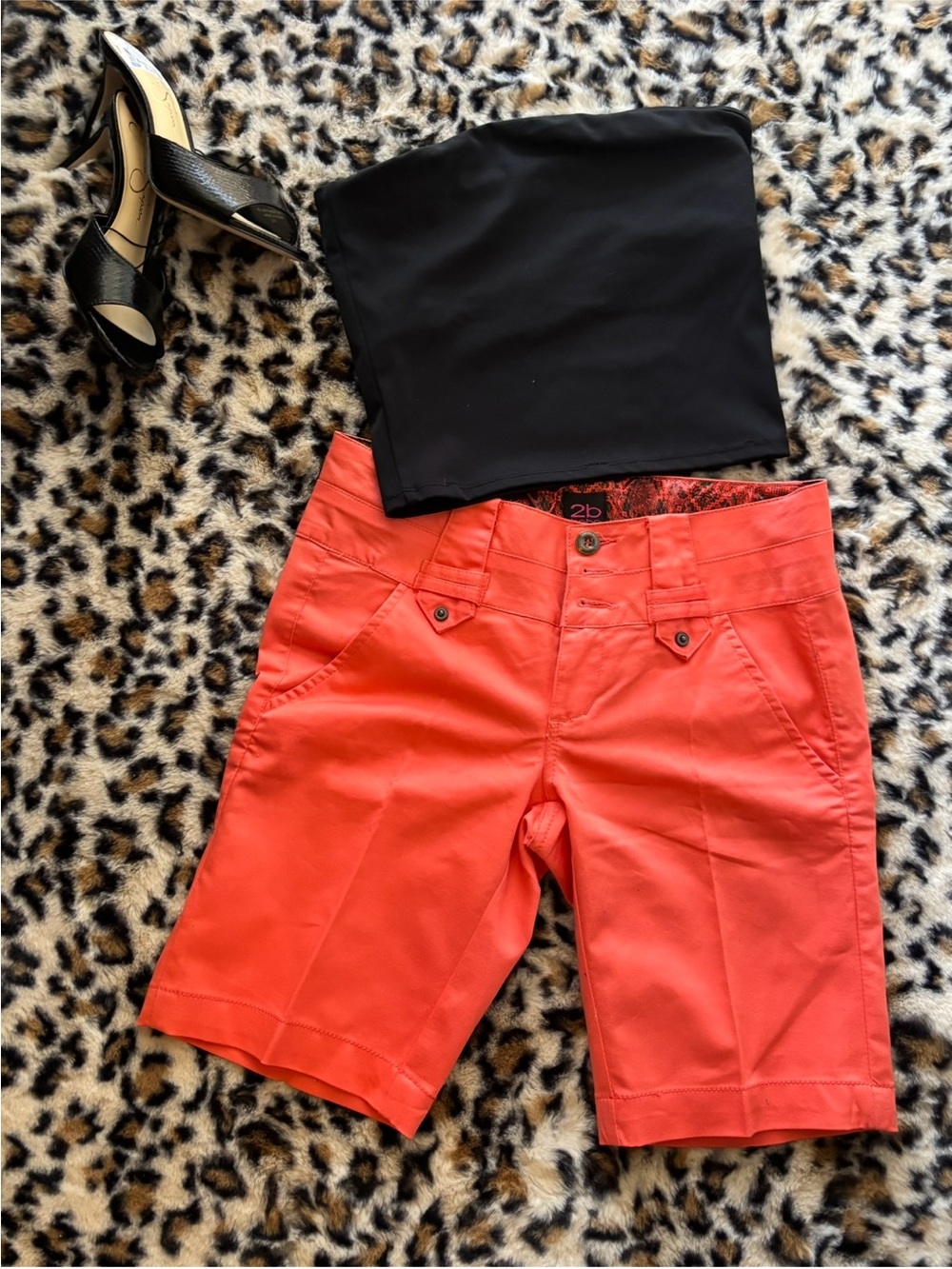 bebe Coral Red Mid-Length Bermuda Shorts